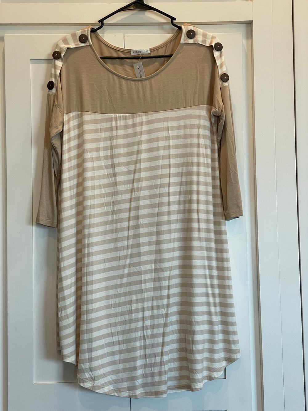 Lollipop Star NWT Taupe / white stripe tunic M